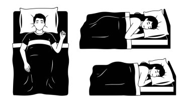 Uyku Konumları Vektör İllüstrasyon Erkeği ve Uyuyan Kadın Silüetleri