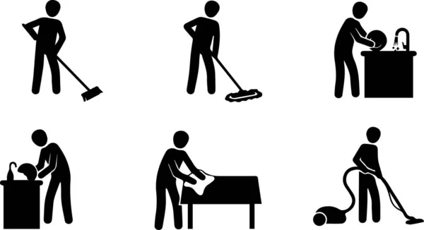 Ev Temizleme Simgeleri İnsanların Ev İşleri Siluetini Ayarladı