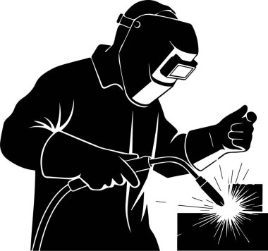 İş yerindeki Endüstriyel Kaynakçı Siluet Çizimi