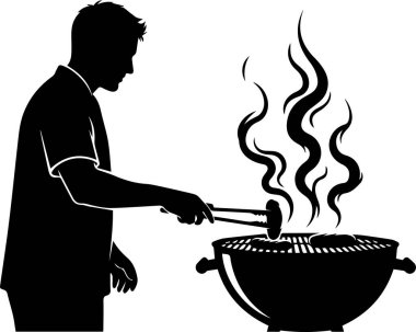 Mangal Kömürü Izgarası Silüeti 'nde Mangal Mangalcısı - Açık Yemek Konsepti