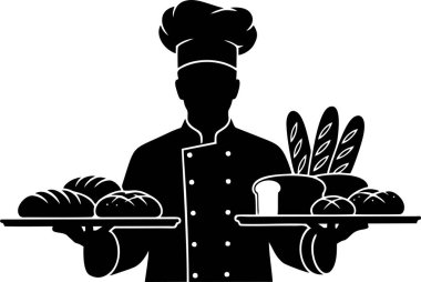 Profesyonel Baker Holding Tepsileri Taze Ekmek Silueti