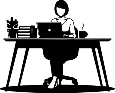 Merkez Ofis Masasında Dizüstü Bilgisayarda Çalışan Kadın Silueti