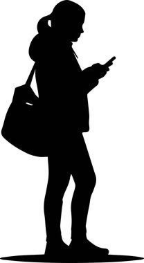 Akıllı Telefon Kullanan ve Çanta Taşıyan Bir Kadının Silueti