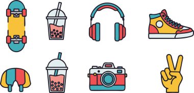 Moda Gençliği Yaşam Tarzı ve Sokak Kültür Vektörü Simgesi Ayarlandı