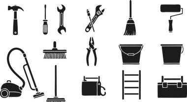 Temel El Aletleri ve Ev Temizleme Ekipmanları Siluet Koleksiyonu