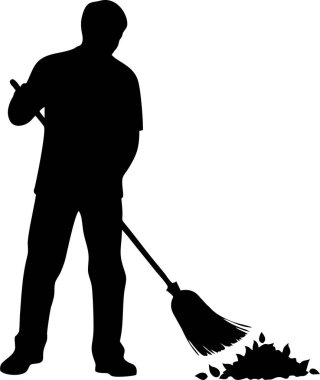 Düşen Adamın Silueti Süpürgeyle Yapraklar