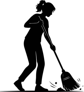 Süpürgeyle Yerleri Süpüren Bir Kadının Siyah Silüeti