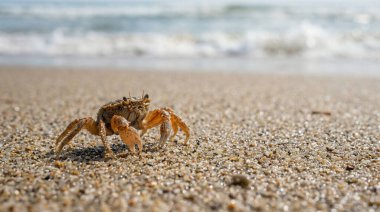Sunny Beach Sahilinde Küçük Kum Yengeci Emekliyor