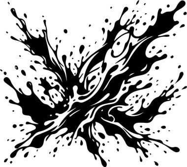 Beyaz Arkaplana Dinamik Siyah Mürekkep Sıçratma ve Sıvı Sıçratma