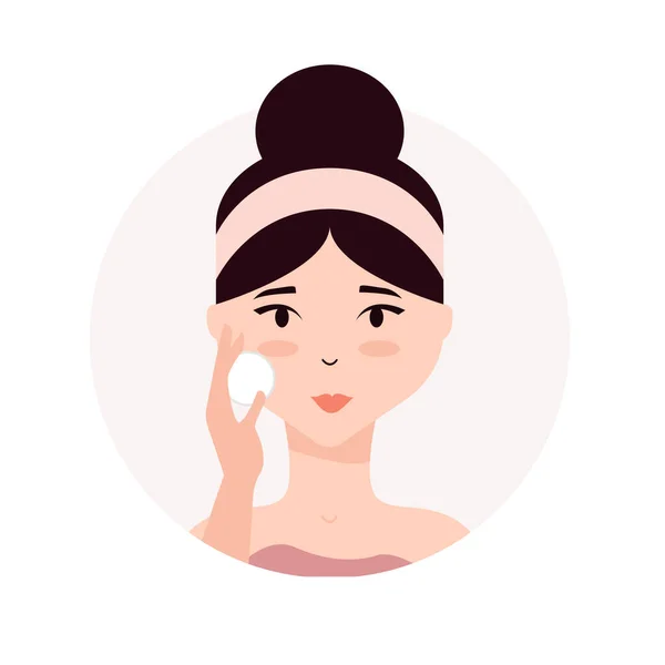 Woman Taking Care Her Face Daily Skincare Routine Young Woman — Stock Vector