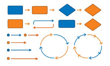Akış Çizelgesi Diyagramı Elementleri Ayarlandı, Düz Vektör Süreci ve Karar Şekilleri