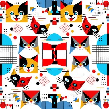 Bauhaus Tarzı Geometrik Kedi Kusursuz Desen