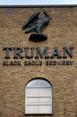 LONDON, UK - SEPTEMBER 09, 2018:  Sign on exterior of the Old Truman Brewery in Brick Lane