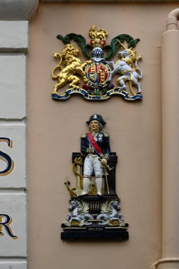 LONDON, UK - NOVEMBER 25, 2025:   Architectural detail on Trafalgar Tavern Pub in Park Row, Greenwich