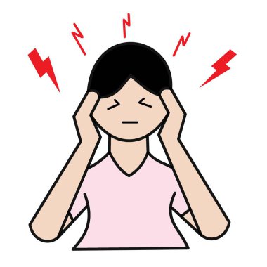 Minimalist yassı ikon kadın baş ağrısı çekiyor. Sağlık sektörü için yararlı.