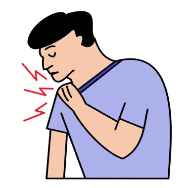 Omuz eklem ağrısı çeken adam kas problemi minimalist renk simgesi