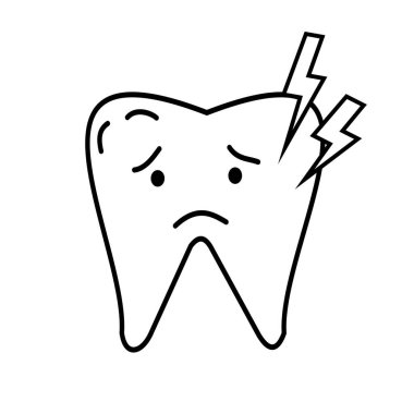 Diş ağrısı, üzgün surat, diş sağlığı, diş ağrısı, medikal hat ikonu.