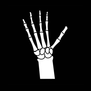 Parmak kemikleri, bilek kemikleri, radyoloji, tıbbi ikon, siyah zemin, beyaz siluet.