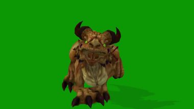 Fantezi Canavarı Ejder Kirin 3 boyutlu animasyon Yeşil Ekranda Hızlı Ön Yüz Koşu
