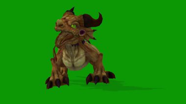 Fantezi Canavarı Ejder Kirin 3 boyutlu animasyon Yeşil Ekran Boşta Sahne Önü