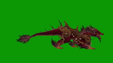 Efsanevi 3D Ejderha Kızgın Sahne Sağ tarafta Yeşil Ekran Animasyonu, Fantezi Yaratık VFX