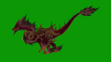 Efsanevi 3D Ejderha Koşu Sahnesi Sol Tarafta Yeşil Ekran Canlandırması, Fantezi Yaratık VFX