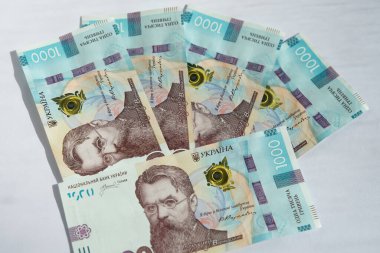 Ukrayna parası, Ukrayna banknotlarının dokusu ve yüz değeri bin hryvnia..