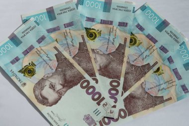 Ukrayna parası, Ukrayna banknotlarının dokusu ve yüz değeri bin hryvnia..