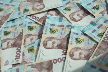 Ukrayna parası, Ukrayna banknotlarının dokusu ve yüz değeri bin hryvnia..