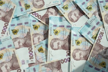 Ukrayna parası, Ukrayna banknotlarının dokusu ve yüz değeri bin hryvnia..