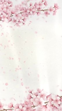 Bahar temalı tasarımlar ve arka planlar için mükemmel, düşen taç yaprakları ile narin bir kiraz çiçeği çerçevesi. Yumuşak pembe renkler huzurlu ve zarif bir atmosfer yaratır..