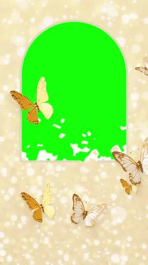 Kelebeklerle canlandırılmış arkaplan ve kendi içeriğinizi eklemek için yeşil ekran alanı.