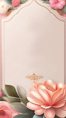 Çiçek desenli, pembe çiçekli, altın aksanlı, davetiye ve duyurular için mükemmel bir animasyon..