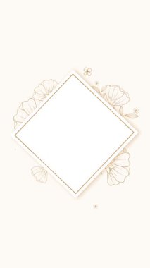 Elmas şekilli, zarif ve yumuşak renkleri olan, davetiyeler ve duyurular için mükemmel güzel bir canlı çiçek çerçevesi..