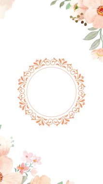 Zarif suluboya çiçekleri ve kişiselleştirilmiş metin veya resimler için dairesel çerçeve içeren zarif çiçek çerçevesi davet tasarımı.