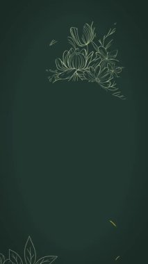 Koyu yeşil arka planda narin beyaz çiçek çizgileri içeren sofistike bir çiçek tasarımı, davetiyeler ve zarif tasarımlar için idealdir..