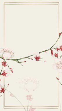 Kiraz çiçeklerinin bulunduğu narin bir çiçek çerçevesi. Zarif davetiyeler ve tasarımlar için mükemmel..