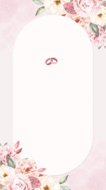 Zarif çiçek aranjmanları ve sembolik alyanslar içeren güzel tasarlanmış bir düğün davetiyesi. Özel gününüzü duyurmak için mükemmel..