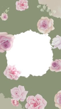 Zarif pembe güller ve yumuşak renk paleti içeren zarif bir çiçek çerçevesi tasarımı, davetiyeler ve duyurular için mükemmel..