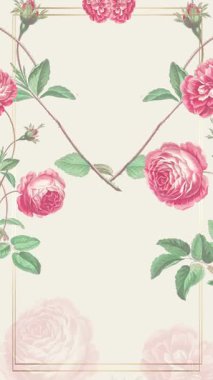 Pembe güller, yeşil yapraklar ve yumuşak arka planda narin sarmaşıklar içeren zarif bir çiçek çerçevesi tasarımı, davetiyeler için mükemmel..