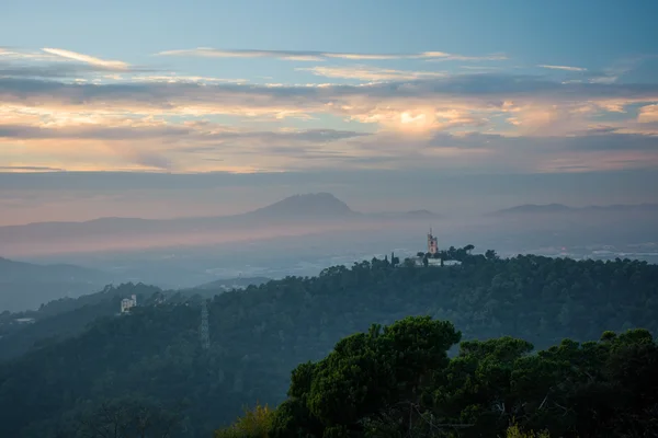 green hills with trees during sunset