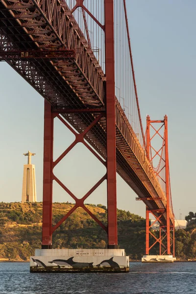 Bella Vista Ponte Abril Sul Fiume Tejo Cristo Rei Statua — Foto Stock