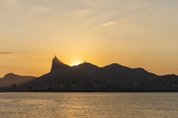 Piękny Zachód Słońca Widok Góry Corcovado Geografii Rio Janeiro Brazylia — Zdjęcie stockowe