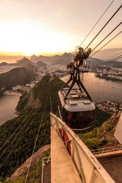 Beautiful Golden Sunset View Sugar Loaf Mountain Cable Car City — Stock Photo, Image