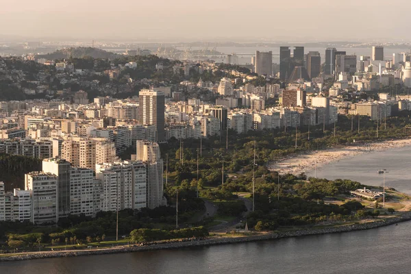 Beautiful View Sugar Loaf Mountain City Buildings Flamengo Beach Rio — Stock Fotó