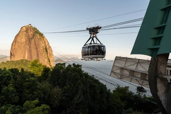 Brezilya Rio de Janeiro 'daki yağmur ormanlarının üzerinden Sugar Loaf tramvayına güzel bir manzara