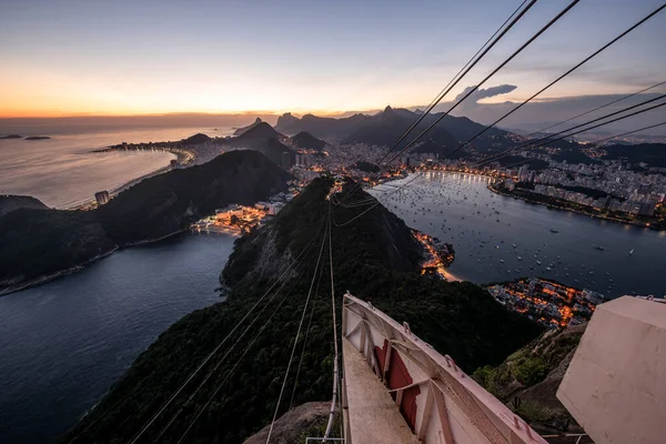 Hermosa Vista Dorada Atardecer Desde Montaña Sugar Loaf Hasta Teleférico — Foto de Stock