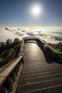 Beautiful sunrise seen from Christ the Redeemer monument to city and clouds, Rio de Janeiro, Brazil