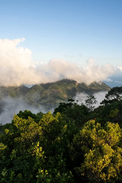 Hermosa Vista Las Verdes Montañas Nubes Selva Tropical Parque Tijuca — Foto de Stock