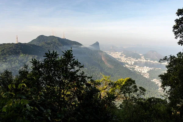 Gyönyörű Kilátás Nyílik Corcovado Mountain Zöld Esőerdő Park Rio Janeiro — Stock Fotó